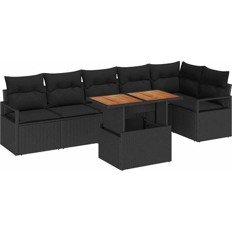 Garden Sofa Set with Storage 7 pcs Black Poly rattan vidaXL