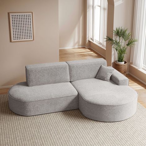 Canapé d'angle droit convertible 4 places MARLO en tissu chenille - Gris perle (1/5)