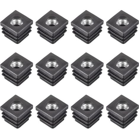 Lot de 12 inserts pour tubes carrés 20x20mm – M8 filetage – Plastique noir – Pour roulettes et patins réglables – Montage simple - 12Pcs (1/4)