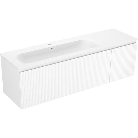 Mexen Rivel mueble de ba帽o de 160 cm con lavabo Vela izquierdo, 1S, 1D, ranurado, blanco mate - 91A23-16047-3-BBFF01-W23L01 (1/5)