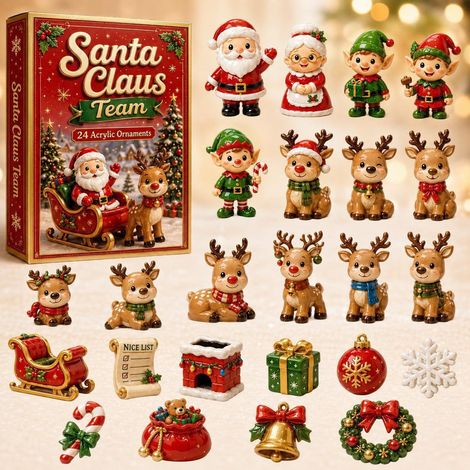 Adventskalender 2026 – 24-teilig – rot, grün, weiß – Acryl – 24 Tage mit Weihnachtsmann-Motiven – Christbaumschmuck – Countdown-Kalender – geeignet für Weihnachten und als Dekoration (1/5)
