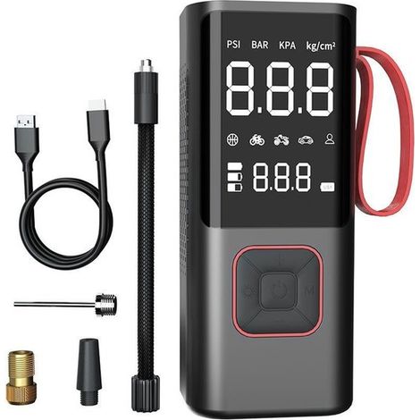 Compresseur d'air portable sans fil Ynkkvre – Pompe à pneus pour voiture et vélo avec affichage LED, arrêt automatique, éclairage LED à 3 modes et batterie rechargeable (1/5)