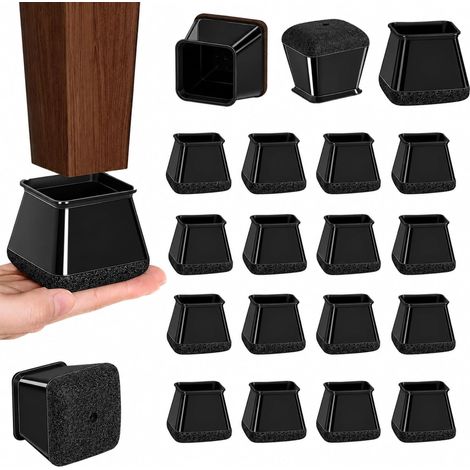 24 protectores cuadrados para patas de sillas, deslizadores para sillas de 26-37 mm, protectores de patas de silla de TPE con fieltro, tapas para proteger las patas de los muebles, fieltro negro (1/5)