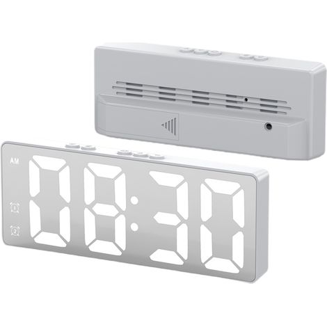 Réveil Électronique LED Rechargeable - Écran Miroir Grand Format - Déclenchement Vocal ou Par Coup - Affichage Température et Humidité - Alimentation Secteur ou Piles AAA ×3 (1/5)