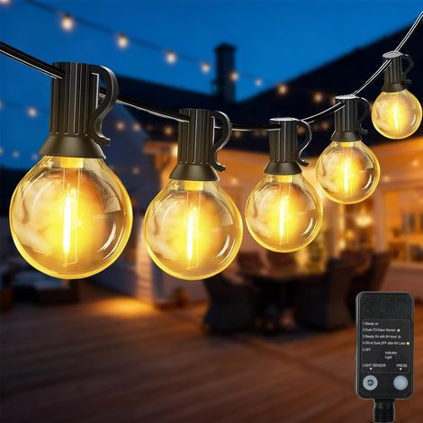30 Meter lange LED-Lichterkette für den Außenbereich mit Lichtsensor-Timer, 50+2 warmweißen G40-Glühbirnen, wasserdicht, geeignet für Innenhöfe, Terrassen und Hochzeiten. (1/5)