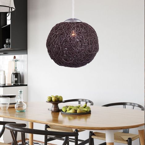 Suspension lampe de salon osier Rétro Lampe à suspendre cuisine marron, métal, 1x E27, DxH 30 x 185 cm