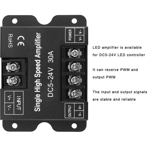 30A DC5-24V LED-Signalverstärker für LED-Streifen (einfarbig) – Metallkomponenten, 8,5 x 6,2 x 2 cm (1/5)