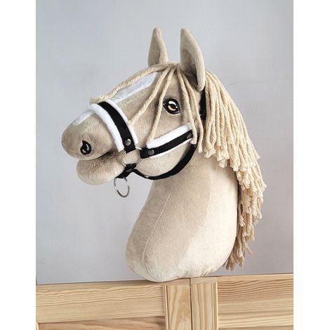 Cavezza regolabile per cavalli Hobby Horse A3 nera con pelliccia bianca (1/3)