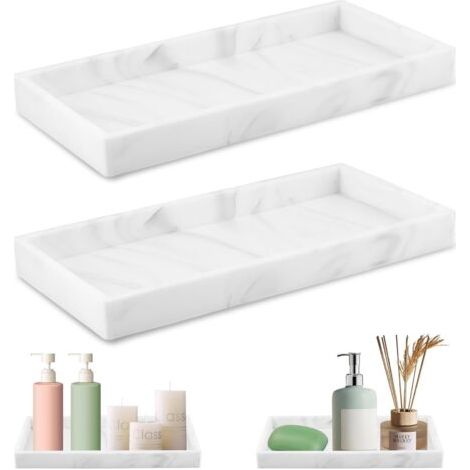 Lot de 2 plateaux rectangulaires blancs - Savon, serviettes, parfums, bougies, plantes, bijoux (1/5)
