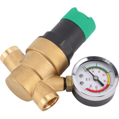 Détendeur de pression d'eau pour camping-car, valve réductrice en laiton 3/4 pouce réglable avec manomètre et filtre (1/5)