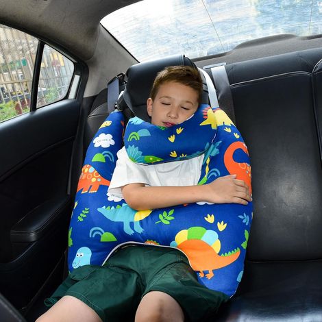 Coussin de Voyage pour Enfant Voiture, Oreiller Voiture Enfant H, Coussin Voiture Enfant Dormir, Lavable, Réglable Et Respirant, pour Les Longs Trajets En Voiture (Dinosaure) (1/5)