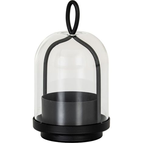 Nyx Large Candle Holder with Glass Cloche - L10 x W10 x H23 cm - Black