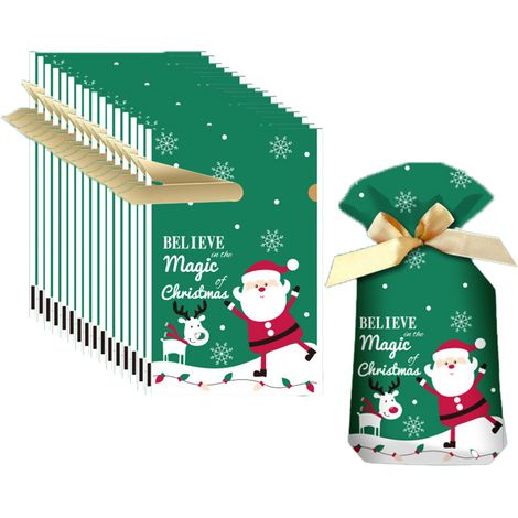 50 sacs cadeaux de Noël en satin avec cordon de serrage, sacs à friandises pour les fêtes et emballages cadeaux