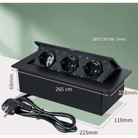 Prise encastrable avec, Prise encastrée rétractable 3 Voies, Prise de courant complète, en Aluminium moulé par Injection, Ouverture discrète. (1/3)