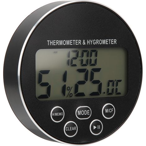 Multifunktionaler schwarzer digitaler Timer, Thermometer und Hygrometer für Küche und Haushalt (1/5)