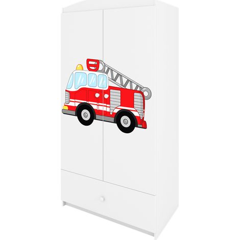 Armoire 2 portes 1 tiroir Kocot Kids Babydream Pompier - Blanc (1/5)