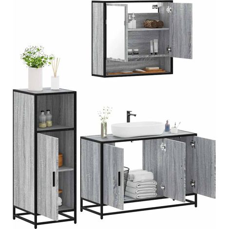 Ensemble de meubles de salle de bain 3 pcs Sonoma gris vidaXL (1/5)