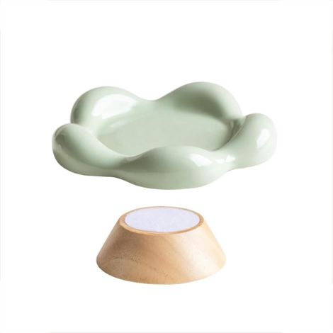 15.56cm Green Raised Ceramic Cat Bowl, Easy Wash Anti-scratch Cat Food and Water Bowl