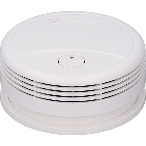 Détecteur de fumée alimenté par une pile 9V, doté d'un capteur photoélectrique et d'un bouton de test. (1/5)