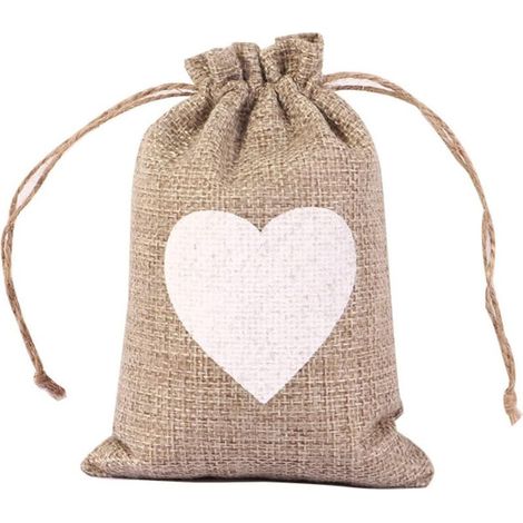 QAZQA Pochettes Sachets en Lin Chanvre, Cœur Sac Cadeau, Sac Toile de Jute avec Cordon de Serrage, Pochette Lin Réutilisable pour Mariages Bijoux la Fête Bricolage 20pcs 10x14 cm (1/3)