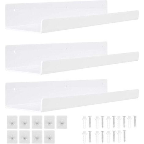 3er-Pack weißes Wandregal ohne Bohren, 30 cm Acryl-Wandregal, Wandmontage, schwebendes Regal, Badezimmer, Schlafzimmer, Wohnzimmer, Küche, Raumdekoration