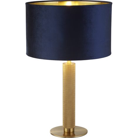 Lampada da tavolo London - Ottone zigrinato e paralume in velluto blu navy (1/5)