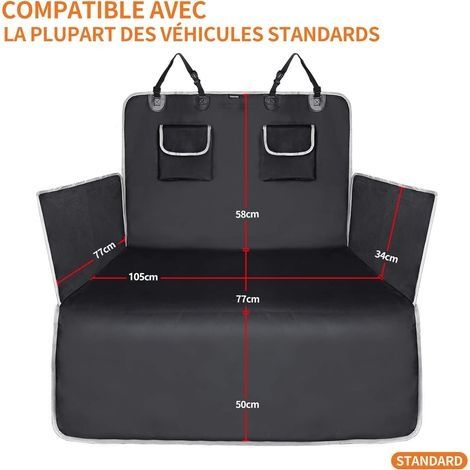 Universelle Kofferraumabdeckung für Hunde, 2 große Taschen, wasserdicht und rutschfest, 185 x 105 cm, passend für die meisten Autos, inklusive Futternapf und E-Book, Schwarz (1/4)