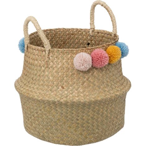 Cestino per bambini con pompons bulda d33cm beige - Atmosphera créateur d'intérieur (1/2)
