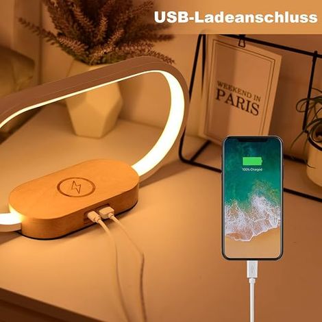 Lampe de Chevet Chargeur sans Fil 15W, Lampe Chevet Bois avec Horloge et Port USB, Lampe de Table Tactile avec 3 Modes de Couleur pour Lecture Chambre Bureau, Bois (1/3)