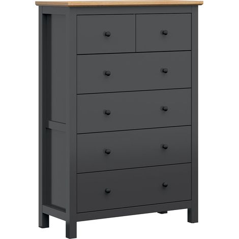 Kommode Duck mit 6 Schubladen, Anthrazitgrau und Holzoptik, 101cm (1/3)