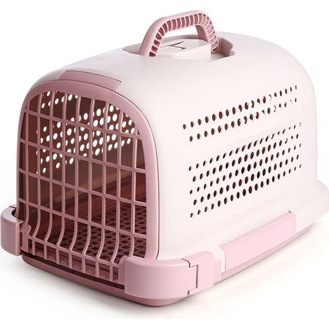 Cage de transport portable et résistante pour animaux de compagnie, cage de voyage rigide et ventilée pour chats et petits chiens (beige, bleu, rose) - Petit rappel : veuillez sélectionner la couleur (1/5)
