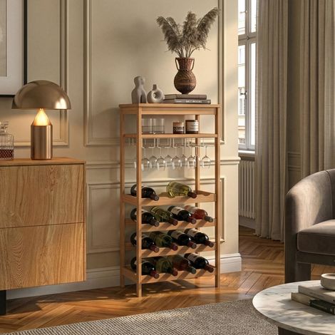 Scaffale Portabottiglie Fillby Cantinetta Vino 100 x 47 x 29 cm in Bambù Naturale [en.casa]