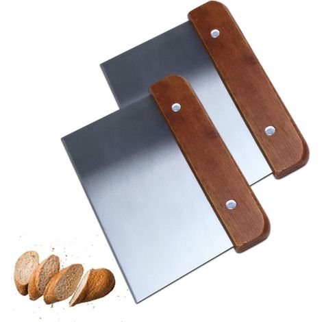CSPARKV 2 Pièces Grattoir Patisserie, Grattoir à Pâte en Acier Inoxydable, Grattoir à Pâte Avec Poignées en Bois, Grattoir à Pâte pour Pain, Pâtisserie, Crêpes, Pizza, 15cm (1/5)