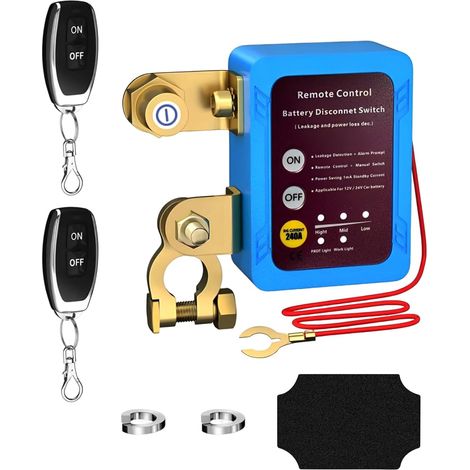 Coupe Circuit Batterie 12V Télécommande, 240A Coupe Circuit Voiture Moto Anti-vol Disjoncteur de Batterie Interrupteur D'arrêt Automatique pour Voiture, RV, ATV, Camion, Bateau (1/5)