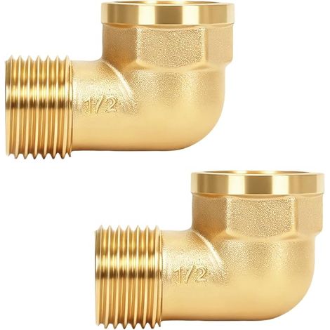 2 Coudes en Laiton à 90° G1/2" Filetage Femelle/mâle (Filetage Femelle Ø 19,5 mm x Filetage mâle Ø 20,3 mm), coude fileté à 90°, Compatible avec Les systèmes de tuyauterie DN15 (1/5)