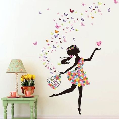 Adesivi murali - Romantici - Ragazza - Fata e Farfalla - 60 cm x 90 cm - Vinile ecologico (1/4)
