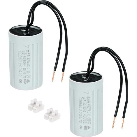 CBB60 Condensateur 7uF Condensateur de Démarrage, AC 450V 2 Fils 50/60Hz Cylindre 60x35mm pour Pompes à Eau Démarrage du Moteur de Lave-Linge,2Set (1/5)
