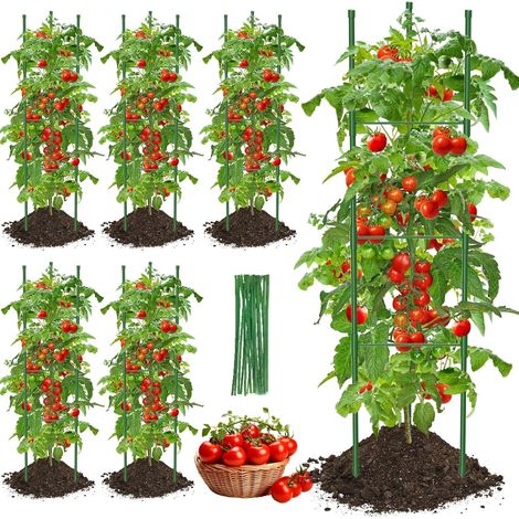 6pcs - Tuteur Tomate - Cage à Tomates - Support Plante Grimpante - Structure Triangulaire Acier - Pour Jardin Extérieur Légumes Fleurs - Vert - 130cm (1/5)