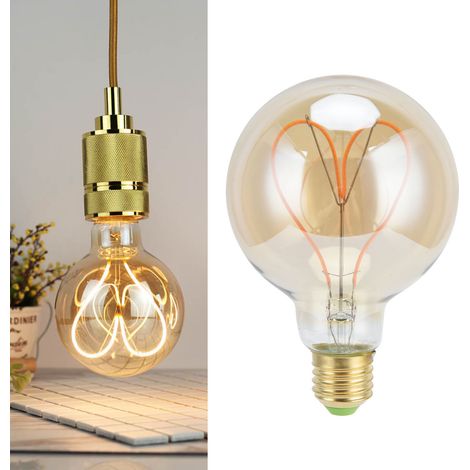 Ampoule LED rétro G95 en forme de cœur, culot E27, intensité variable, style vintage, 110 V, 4 W, lumière chaude, couleur or, idéale pour une chambre. (1/5)