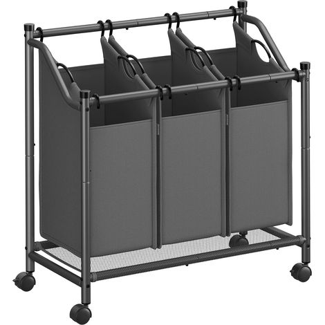 1 Chariot Linge Sale, 3 Sacs Amovibles, Roulettes avec Freins, Tissu Oxford, Tri Linge, Buanderie (1/5)