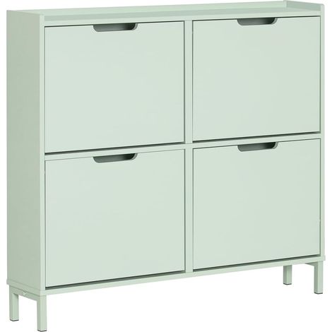 Sobuy – Meuble à chaussures 4 abattants – Armoire de rangement en bois MDF E1 – Dimensions L100xP19xH90cm – Capacité 60kg – Couleur vert