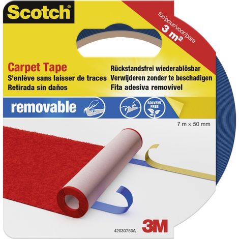 Cinta doble cara, para alfombras, removible, 7 m x 50 mm