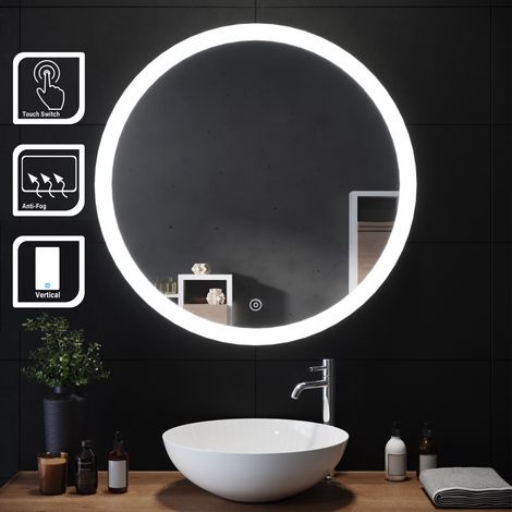 ELEGANT Illuminated LED Bathroom Mirror 800 x 800 mm Modern Round Mirror Touch Sensor + Demister (1/5)