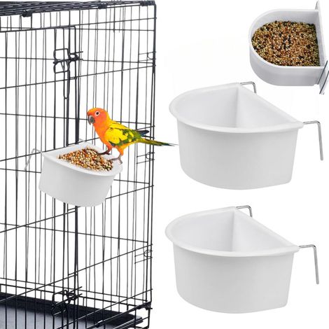 Lot de 2 mangeoires pour oiseaux - Mangeoires suspendues - Accessoires pour cages à oiseaux - Crochets en acier inoxydable, mangeoires en plastique - Convient aux perroquets, petits oiseaux, pigeons e (1/5)