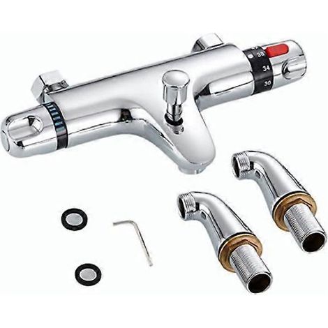 Mitigeur thermostatique pour bain et douche, pommeau de douche apparent avec bec verseur chromé (1/5)