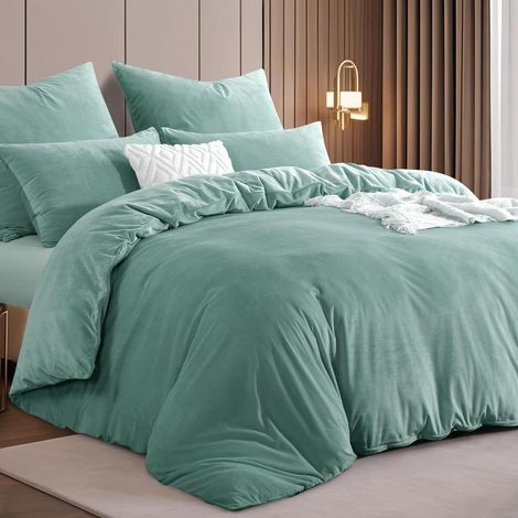 Bettwäsche-Set 200x220cm Flanell Hellgrün 3-teilig mit Kissenbezügen 80x80cm