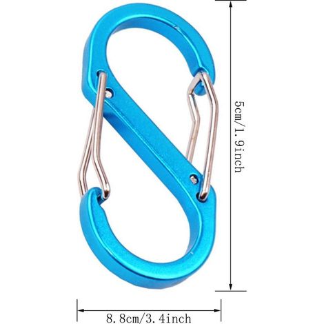 Kleine doppelte Karabinerhaken aus Metall, S-förmige Sicherheitsclips aus Metall für Outdoor-Aktivitäten (blau) (1/5)