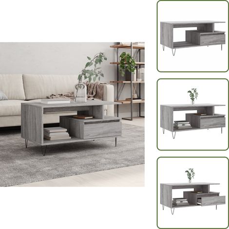 The Living Store Couchtisch Grau Sonoma 90x49x45 cm Holzwerkstoff - Couchtisch - Wohnzimmerstil - Grau - Holzmöbel - Sideboard (1/5)