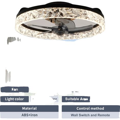 Ventilateur de plafond, télécommande, lumière dimmable, Noir (1/2)