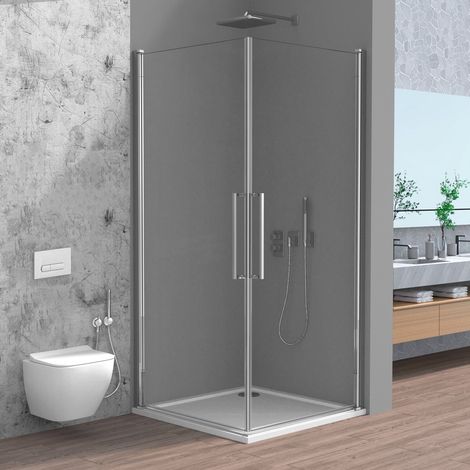 Box doccia angolare 70x80 in vetro temperato doppio battente con profili cromo Neos